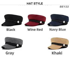 Woolen fiddler hats in five colors featuring decorative ropes and metal buckle details