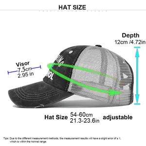 Size chart showing adjustable 54-60cm circumference for the ponytail baseball cap