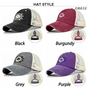 Embroidered ponytail baseball cap in four vintage colors with breathable mesh back