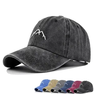 Vintage Washed Cotton Baseball Cap Mountain Embroidery Distressed Adjustable Dad Hat Unisex Outdoor Sports Sun Hat