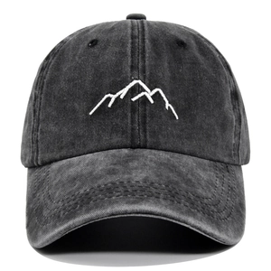 Classic dark grey washed cotton baseball cap with white mountain embroidery on front