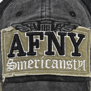 Casquette de baseball noire délavée vintage avec broderie AFNY 3D et patch vieilli