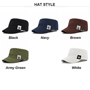 Grid view of cotton canvas cadet caps in black, navy, brown, army green, and white