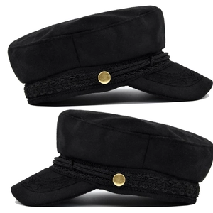 Casquette de marin en laine style britannique avec cordon tressé et boutons dorés