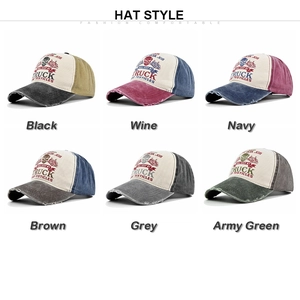 Cuadrícula detallada con seis colores de gorras vintage lavadas con estampado de calavera