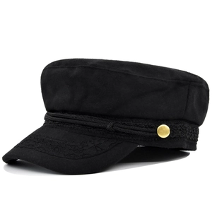 Chapeau de Marine en Laine Style Britannique Vintage pour Femmes Hiver Chaud Casquette de Marin avec Corde Tressée et Boutons Dorés