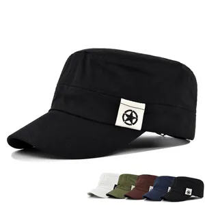 Unisex Cotton Cadet Cap Military Flat Top Hat With Star Patch Adjustable Sun Protection Outdoor Casual Baseball Cap For Men Women