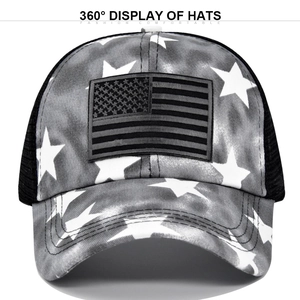 Tactical baseball cap with grey star pattern, USA flag patch and breathable mesh back