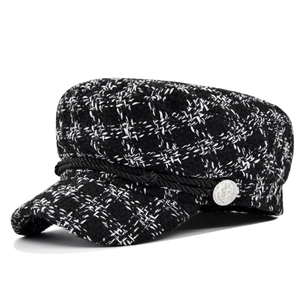 Women Vintage Tweed Newsboy Cap Navy Sailor Hat With Metal Anchor Button And Braided Rope Casual Octagonal Painter Hat