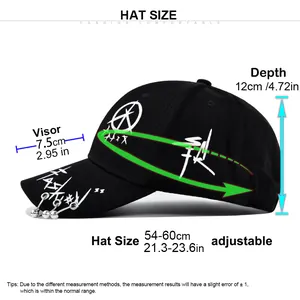 Graffiti baseball cap size chart with 54-60cm circumference and adjustable buckle strap