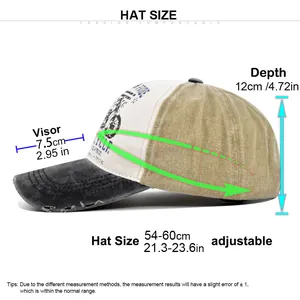Size chart showing adjustable 54-60cm circumference for vintage graffiti baseball cap