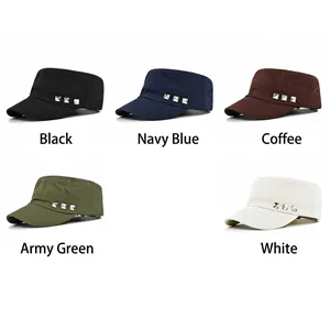 Classic cotton cadet caps in five colors featuring decorative metal square studs