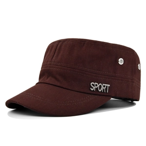 Dark brown canvas cadet cap with metallic SPORT emblem and side ventilation eyelets