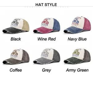 Distressed motorcycle graffiti baseball cap in multiple colors with vintage washed design