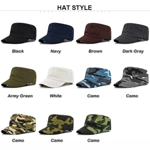 Detailed grid display of military caps in solid colors and camouflage patterns