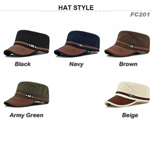 Multi-angle view of cadet hats in five colors with leather brim and star embroidery
