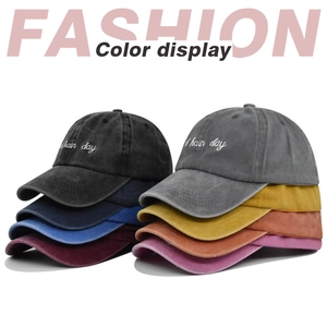 Detailed color display of washed canvas baseball caps with 3D embroidery and vintage style
