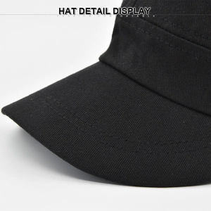 Detailed close-up showing double stitching on black cotton baseball cap brim
