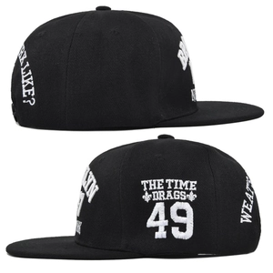 Casquette snapback hip-hop en coton noir avec broderie Brooklyn 3D blanche et visière plate