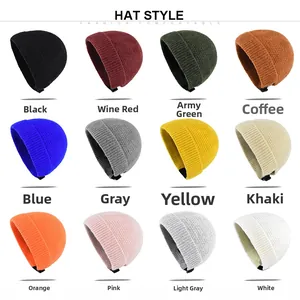 Winter knitted beanie hats in 12 colors with adjustable back strap and cuffed brim