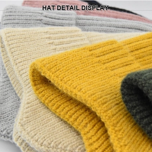 Chunky knit beanie set in multi-color Morandi tones with ribbed texture for women