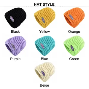 Collection of colorful knitted beanie hats for women in seven stylish candy colors