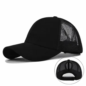 Damen Pferdeschwanz Baseballkappe Mesh Trucker Mütze Atmungsaktiv Sonnenschutz Verstellbar Einfarbig Outdoor Sport Hut