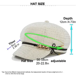 Tableau des tailles pour casquette de marin en tweed avec tour de tête ajustable