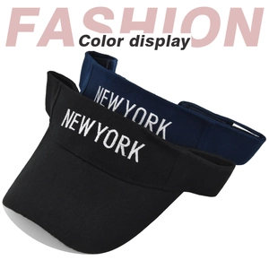 Detail view of cotton sun visors with white New York embroidery in black and navy