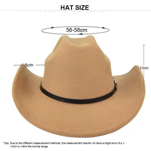 Tabella taglie per cappello cowboy in feltro con circonferenza 56-58cm e tesa 8cm