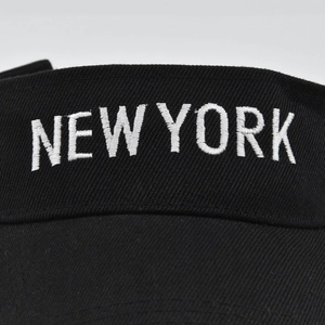 Black cotton sun visor hat with white New York embroidery for outdoor running and sports