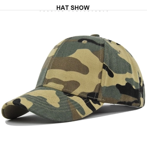 Detailed view of camouflage baseball cap with reinforced stitching and breathable eyelets