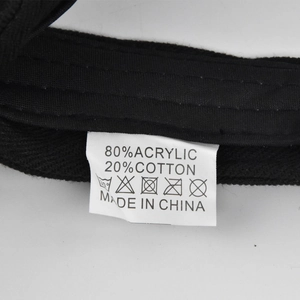 Detail shot of the internal wash label showing 80% Acrylic and 20% Cotton material mix