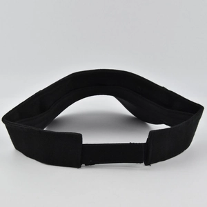 Detail view of the adjustable back wrap design on this black athletic sun visor hat