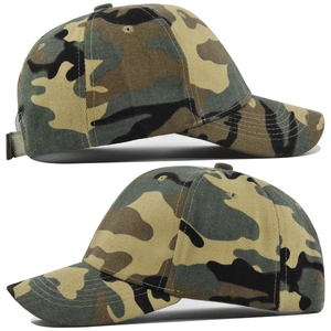 Detail view of adjustable velcro strap and camouflage pattern on kids baseball cap