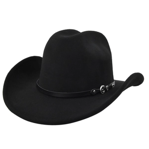 Cappello da cowboy nero classico a tesa larga con trama in feltro e fibbia argento
