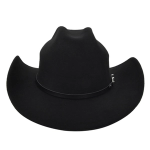 Cappello da cowboy classico in feltro di lana nero con tesa larga e cinturino
