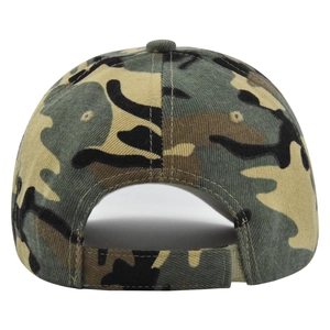 Rear view of camouflage baseball cap with adjustable hook and loop strap for children