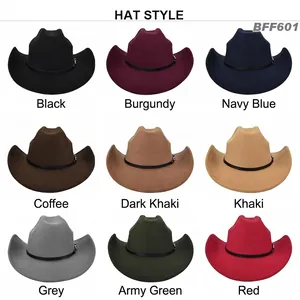 Cappelli da cowboy unisex in feltro in nove colori con eleganti fasce in pelle