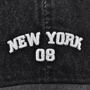 Casquette de baseball en denim gris foncé avec broderie 3D blanche New York 08