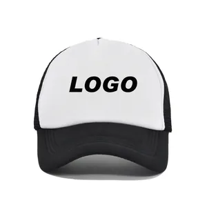 Classic black and white 5-panel trucker hat with mesh back and adjustable brim