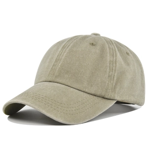 Vintage washed cotton baseball cap in khaki green with a distressed retro finish