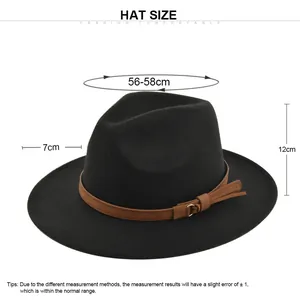 Detailed size guide for black wide brim fedora with brim width 7cm and height 12cm