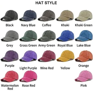 Collection of vintage washed baseball caps in 18 colors with adjustable strap