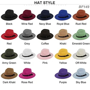 Classic wool fedora hats with leather bands in 19 assorted colors for men and women