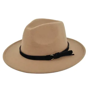Vintage Woolen Fedora Hat Wide Brim Jazz Hat With Belt Gold Buckle British Retro Style Unisex Classic For Travel Party