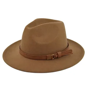 Vintage Wool Felt Fedora Hat Wide Brim Jazz Panama Hat With Leather Belt Buckle For Women Men Autumn Winter Retro Cap