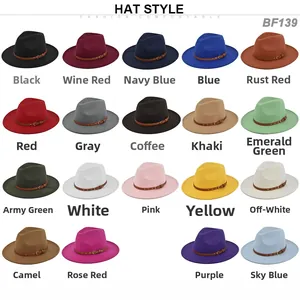 Κλασικό μάλλινο καπέλο Fedora με δερμάτινη ζώνη σε 19 χρώματα σε πλέγμα