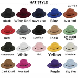 Multiple color options for wide brim wool fedora hats including 19 stylish shades