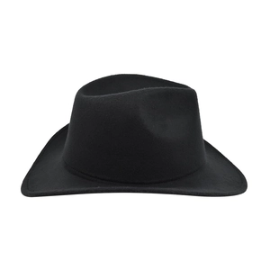 Detailansicht schwarzer Cowboyhut aus Wollfilz mit Tropfenkrone und breiter Krempe